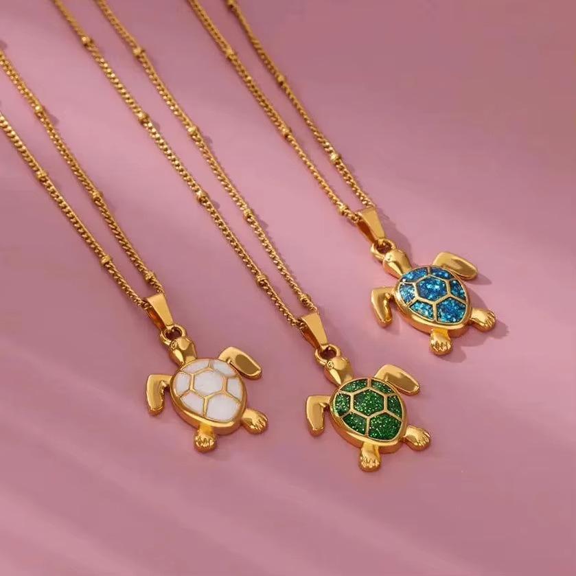 Drip Oil Bees Butterfly Cute Necklace For Women Gold Color Stainless Steel Turtle Charm Choker Christmas Jewelry Romantic Gifts