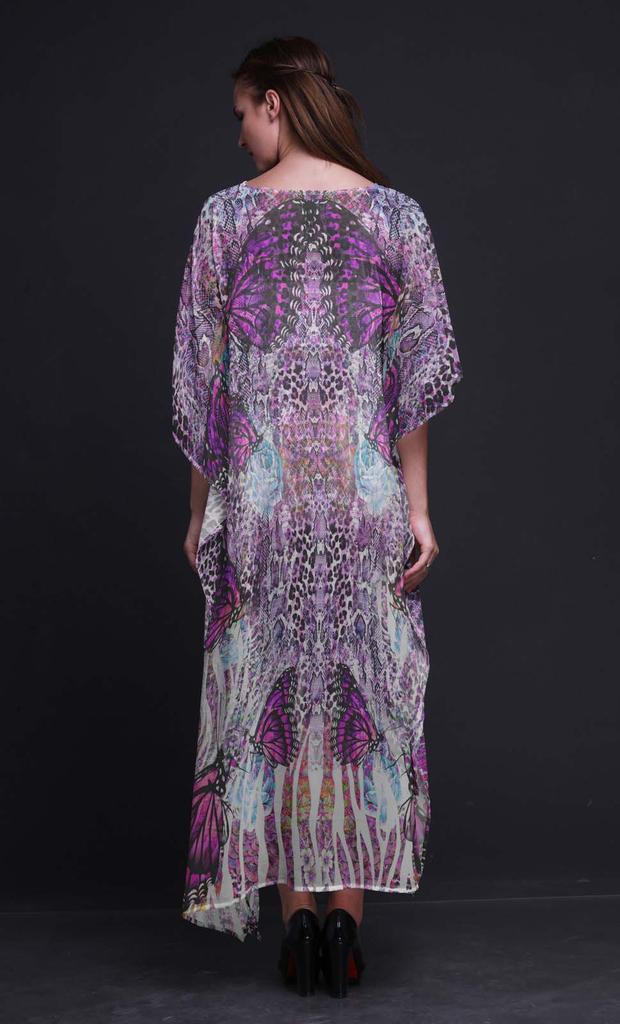 Phagun Butterflies & Leopard Animal Skin Beach Kaftan Bikini Cover Up Womena    S Maxi Dress Long