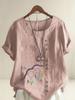 Women's Fashion Feather Pattern Print Shot Sleeve T-shirt Loose Cotton Shirt Casual Loose Summer Plus Size Blouse Tops