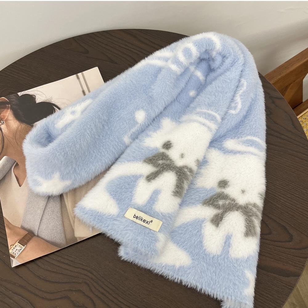

Cartoon Angel Cats Soft Plush Scarf Women Autumn Winter Warm Versatile Student Couple Style Neck Gaiter Fashion Fleece Muffler синий