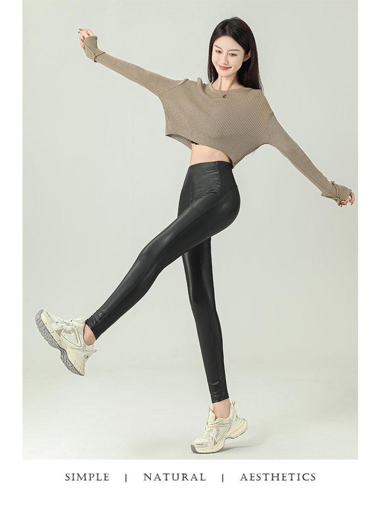 2024 High-End Women's Fleece-Lined Leather Leggings - High Waist, Skinny Fit
