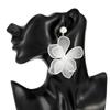 Damen Weiße Netz-Blumen-Hängeohrringe, Imitationsperlen-Hängeohrringe, Statement-Schmuck für Braut, Hochzeit, Party