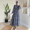 2024 Autumn European & American Women's Casual Print Crew Neck Loose Long Dress