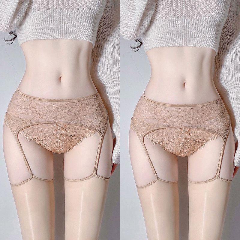 Débardeur en Dentelle de Soie Noire à l'Huile de Cheval Ultra-Doux avec Bas Sexy Hauts sur les Genoux
