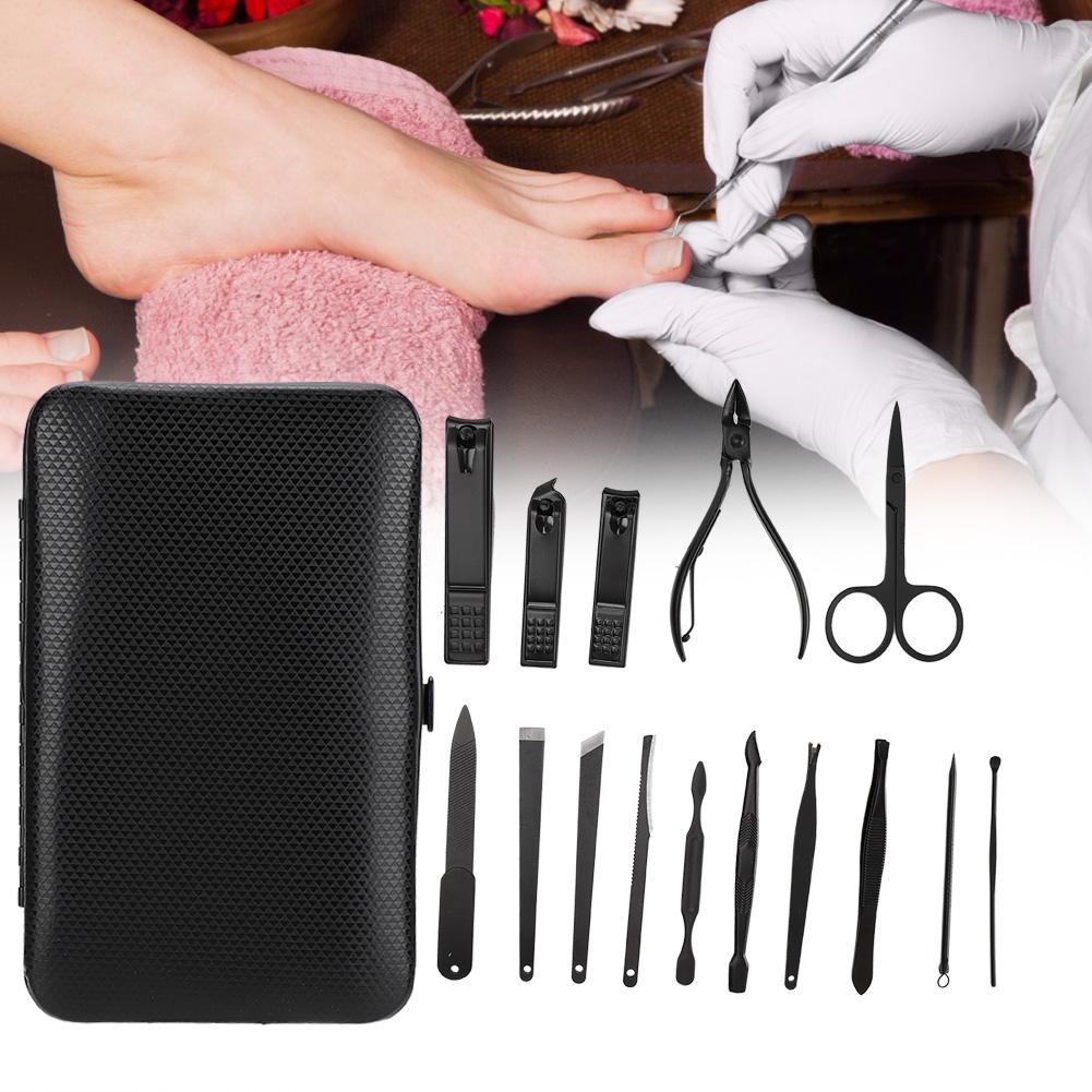15pcs Stainless Steel Manicure Tool Set Nail Clippers File Dead Skin Remover Kit Black