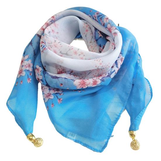 Bufanda de Mujer Patrón de Planta y Flor Hebilla Metálica Magnética Textura Suave Bufanda Protección Solar y del Viento Pañuelo para la Cabeza Accesorios de Playa y Viaje
