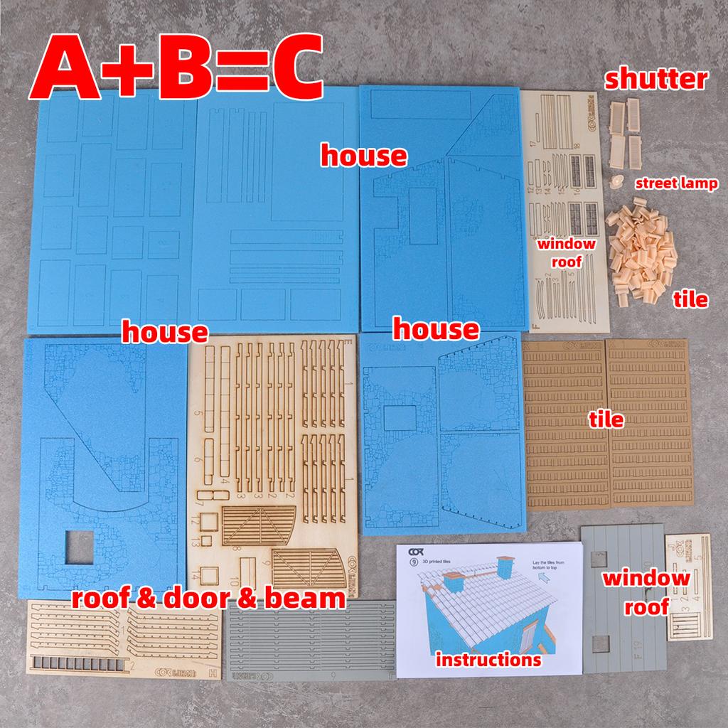 Bausatz Architektonisches Modell Sandtisch Ländliches Gebiet Wohnhaus Bungalow Landdorf Diorama Maßstabsmodellbausatz 1/35 1/32