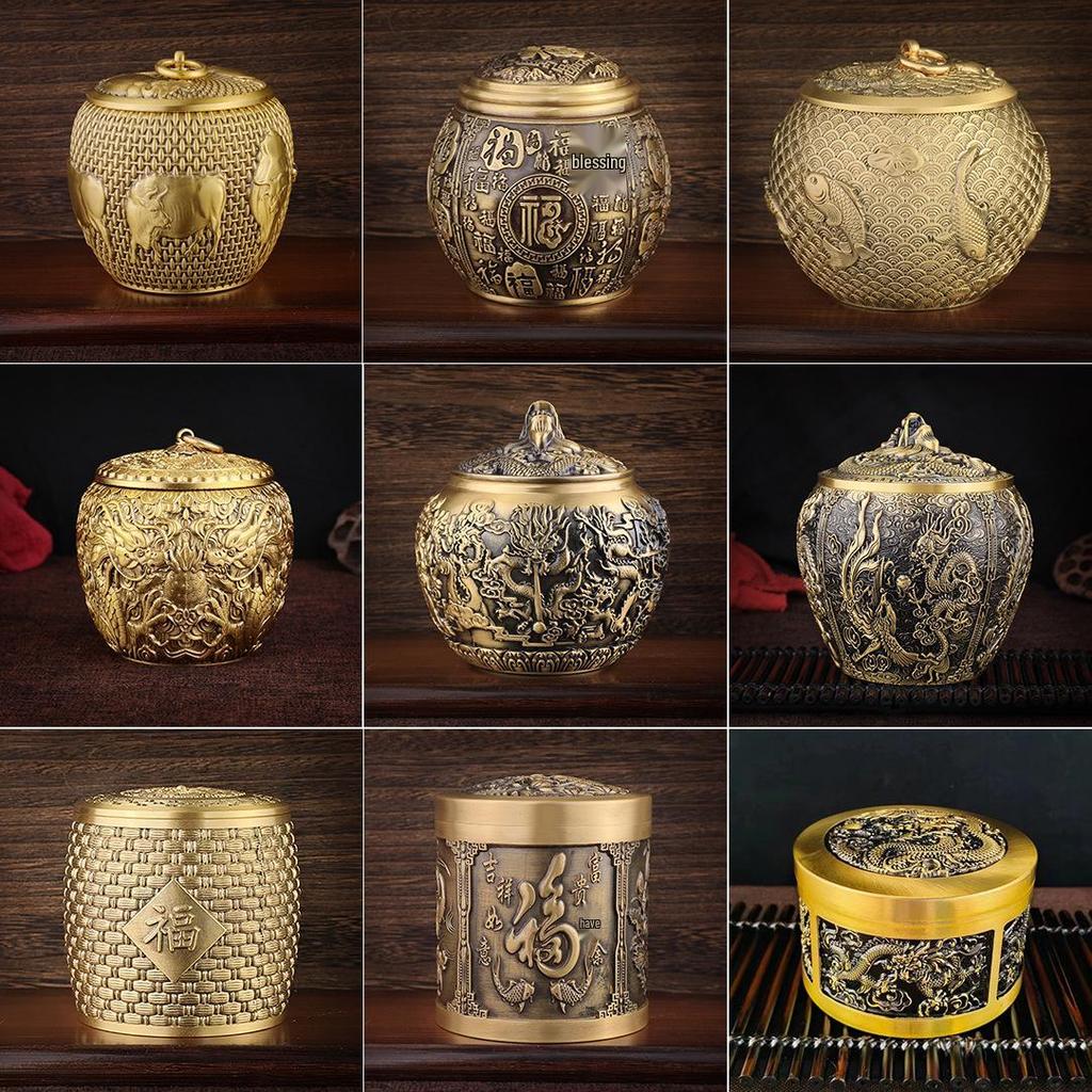 Kowloon Brass Five Bulls Tea Caddy Desk Ornament