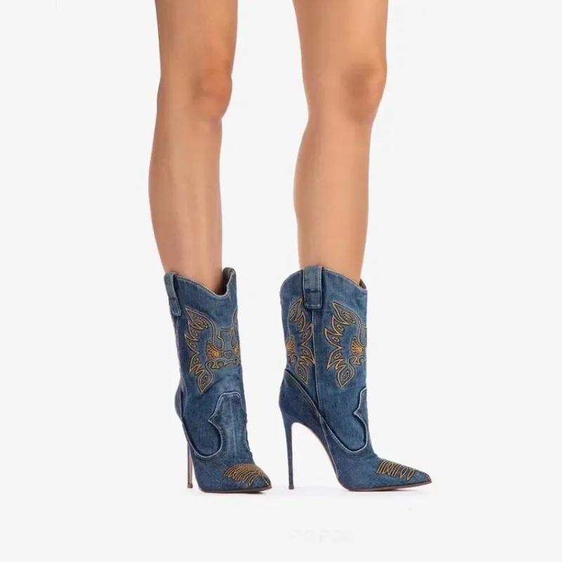 Women's Western Cowboy Stiletto Boots - Embroidered Pointed Toe, Sexy Knight Ankle Chic Footwear