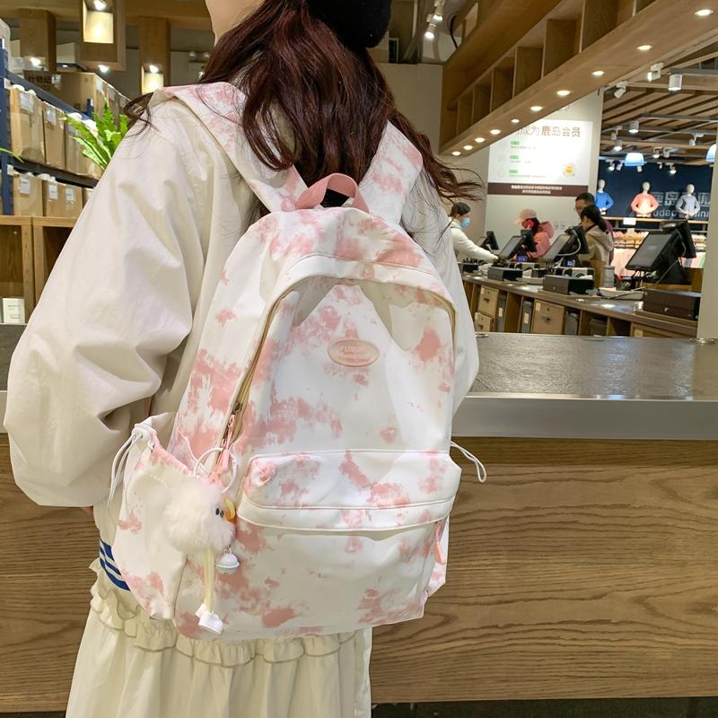 Female Print Schoolbag Student Tie-Dye Backpack Large Capacity Backpack for Junior High School
