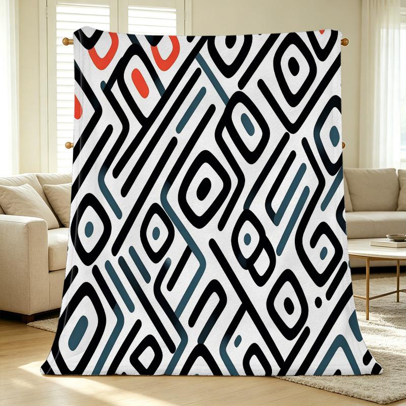 Hemmed Flannel Blanket with Geometric Design Warm & Soft Cozy Throw for Bedroom, Living Room, Couch, Perfect for Christmas Halloween Decor
