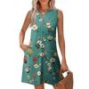 Women's Fashion Casual Printed V-Neck Button With Pocket Vest Sleeveless Dresses