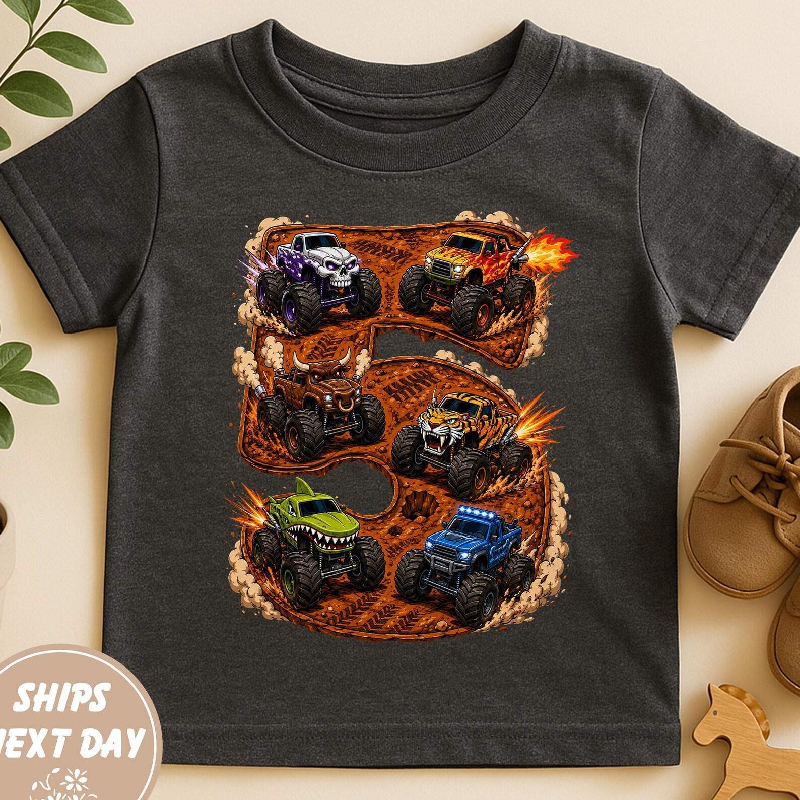 Monster Truck 5th Birthday Shirt, Boys Monster Truck Birthday Tee, Big Truck Birthday Party Shirt, Unisex 5th Birthday Outfit 120