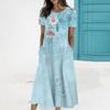 Women's Summer Casual Fashion Printed Short Sleeve Round Neck Pocket Dress
