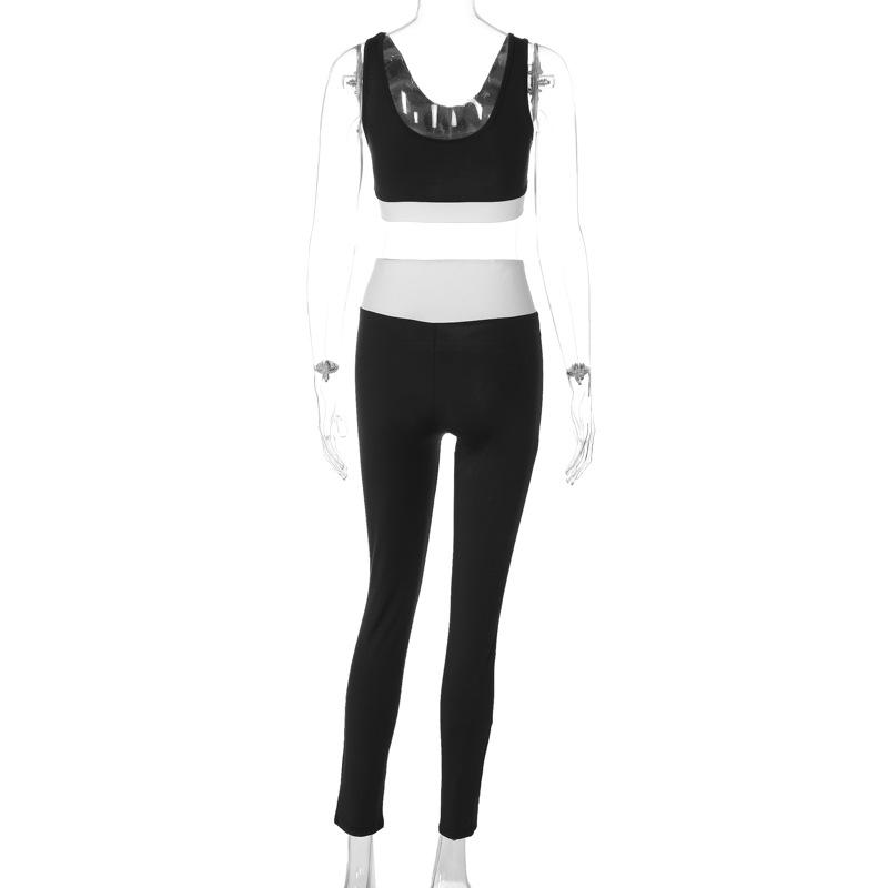 Summer Slim Yoga Sets For Women Fashion Contrast Color Bra Top Camisole High Waist Pants Womens Street Casual Bodycon Sports Pant 2 Piece