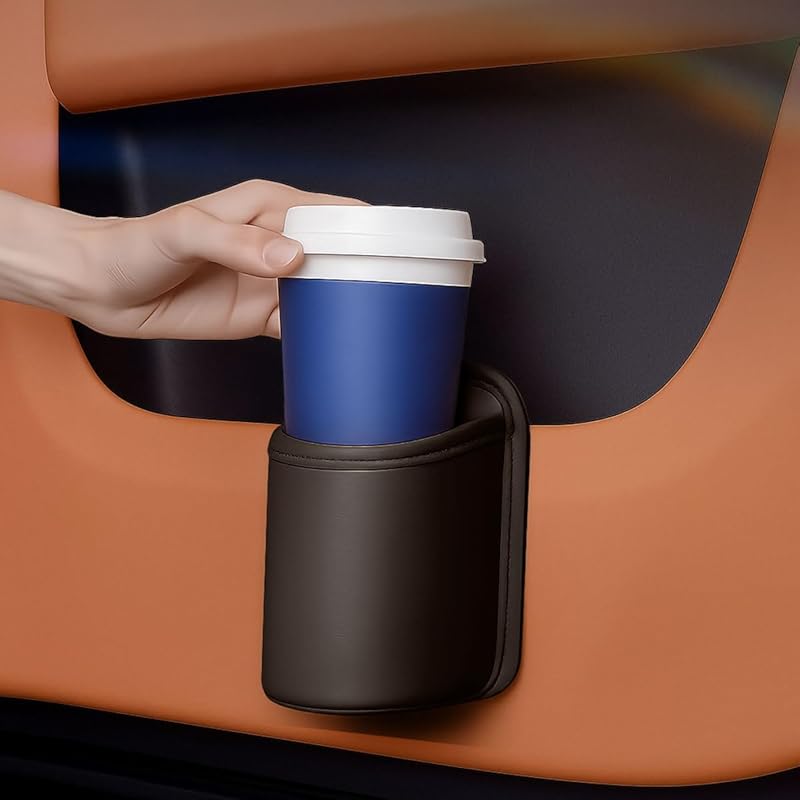 Leather Car Cup Holder, Hanging Automotive Back Seat Bottle Holders, Scratch-Resistant Vehicle Door Drink Holder, Clip-On Auto Organizer Accessories