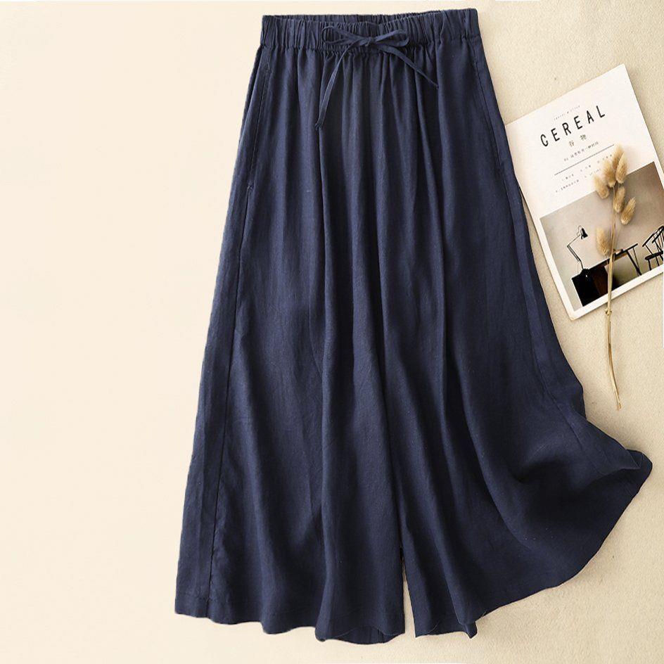 Women s Cotton Linen Wide-Leg Culottes - Plus Size 2025 Season Seven-Point Casual Pants 3XL (160-180 jin)