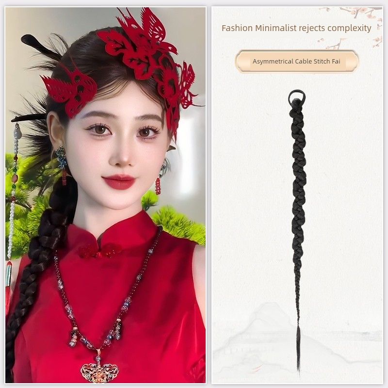 

Новый парик в китайском стиле, женский национальный стиль, плетеная прическа, свадебное платье, прическа Сюхэ, конский хвост, цветочная коса, витая коса, скрученная коса, парик [Nature Black] Asymmetrical braided hair