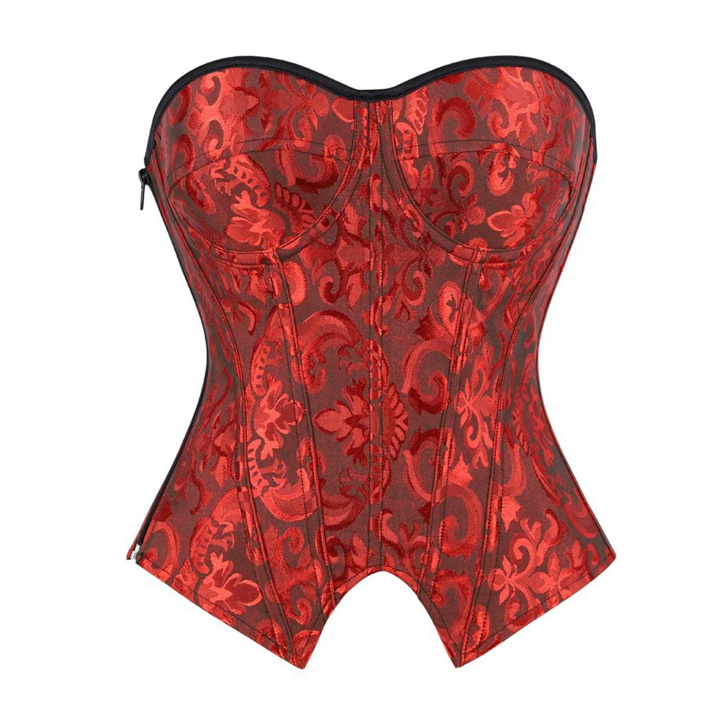 Women's Sexy Vintage Color Underwire Push-up Bustier Shapewear with Zipper and Boning