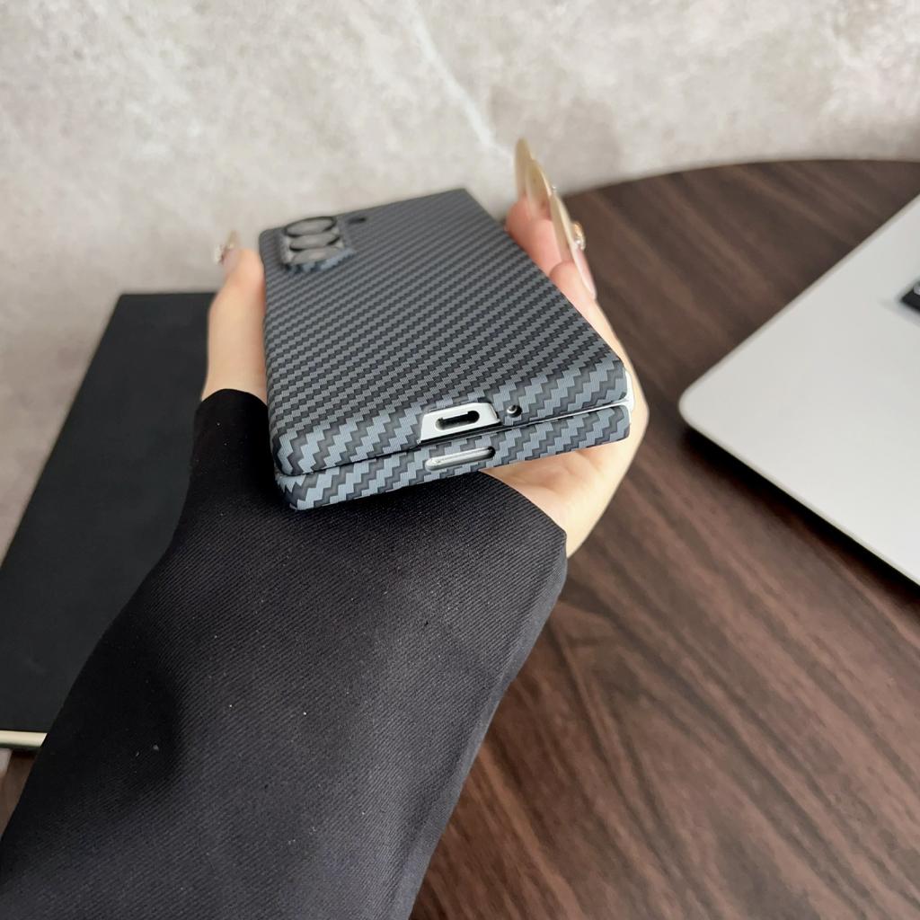For Samsung Galaxy Z Fold5 5G Magnetic Case Carbon Fiber Texture PC Phone Cover with Screen Protector