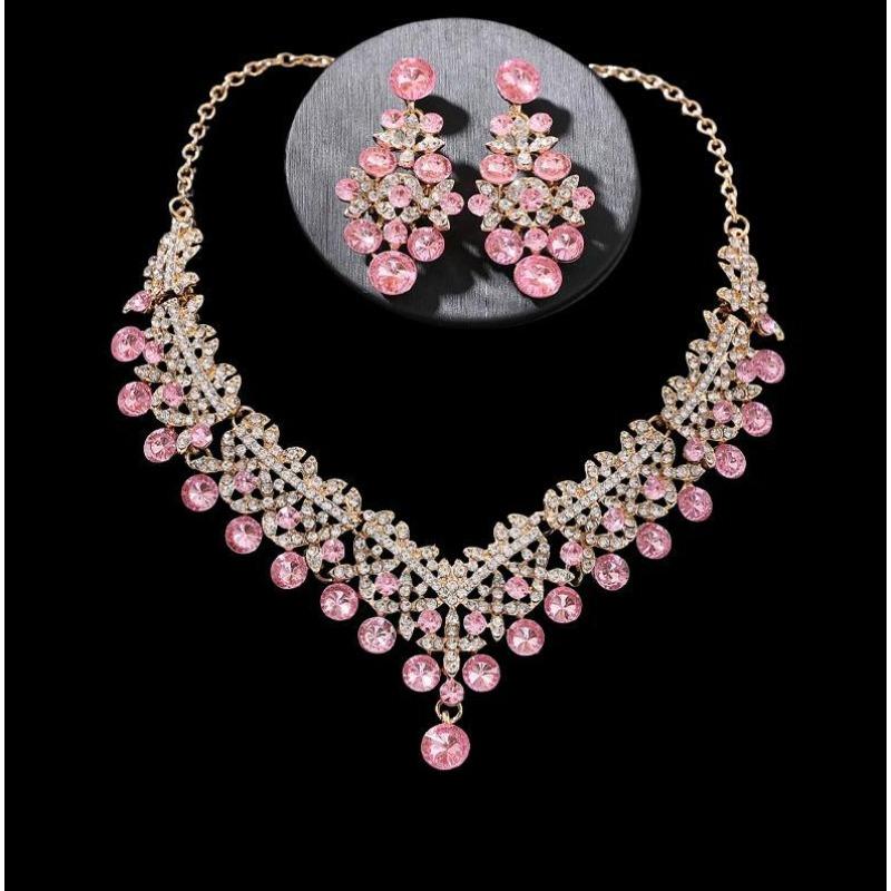 [Small batch customization] Cross-border exquisite bridal jewelry two-piece party dress wedding collarbone necklace earrings