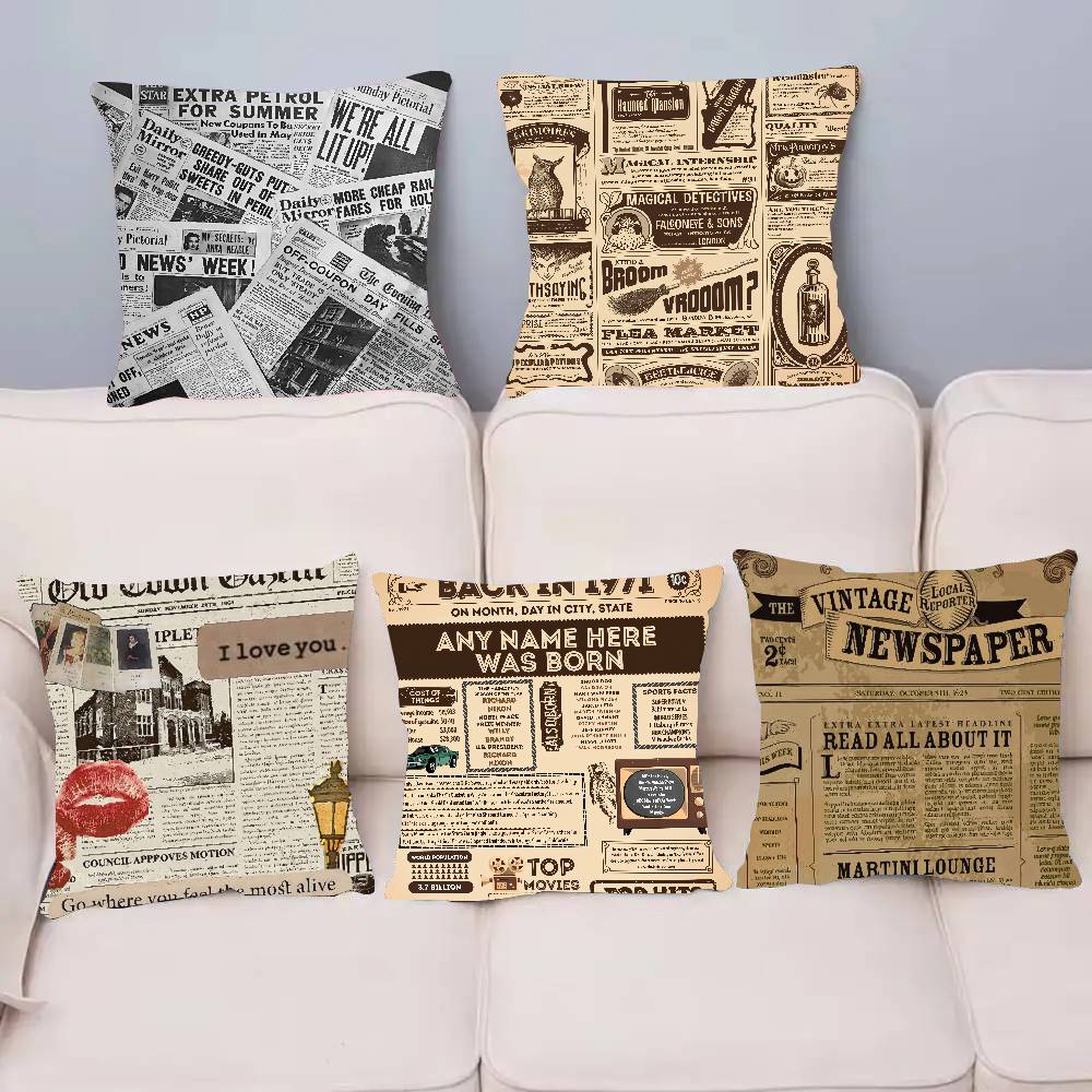 Federa Cuscino Giornale Retro Americana Decorazione Casa Coperta per Divano Letto Auto Decorazione Stanza Idea Regalo