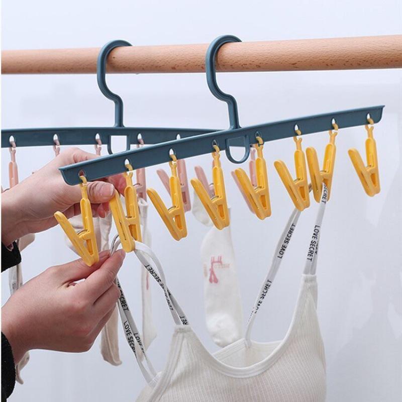 Household One-Word Socks Drying Rack, Plastic 8-Clip Underwear Drying Rack, Windproof Socks Drying Rack.