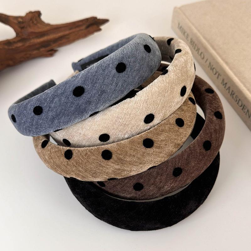 Autumn Winter Velvet Polka Dot Headband for Woman Girl Temperament Hair Hoop Wide Sponge Hair Band Lady Fashion Hair Accessories