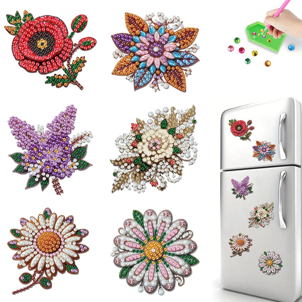 6Pcs Acrylic Sunflower Diamond Art Fridge Magnet Diamond Painting Refrigerator Magnet DIY Fridge Stickers for Car Mailbox Decor