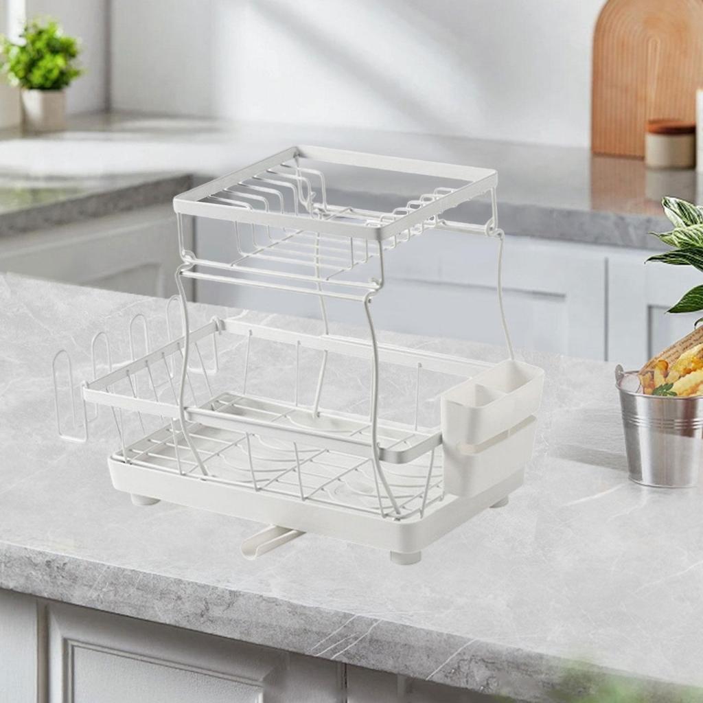 2 Layer Dish Drying Rack with Cup Holder for Kitchen Use