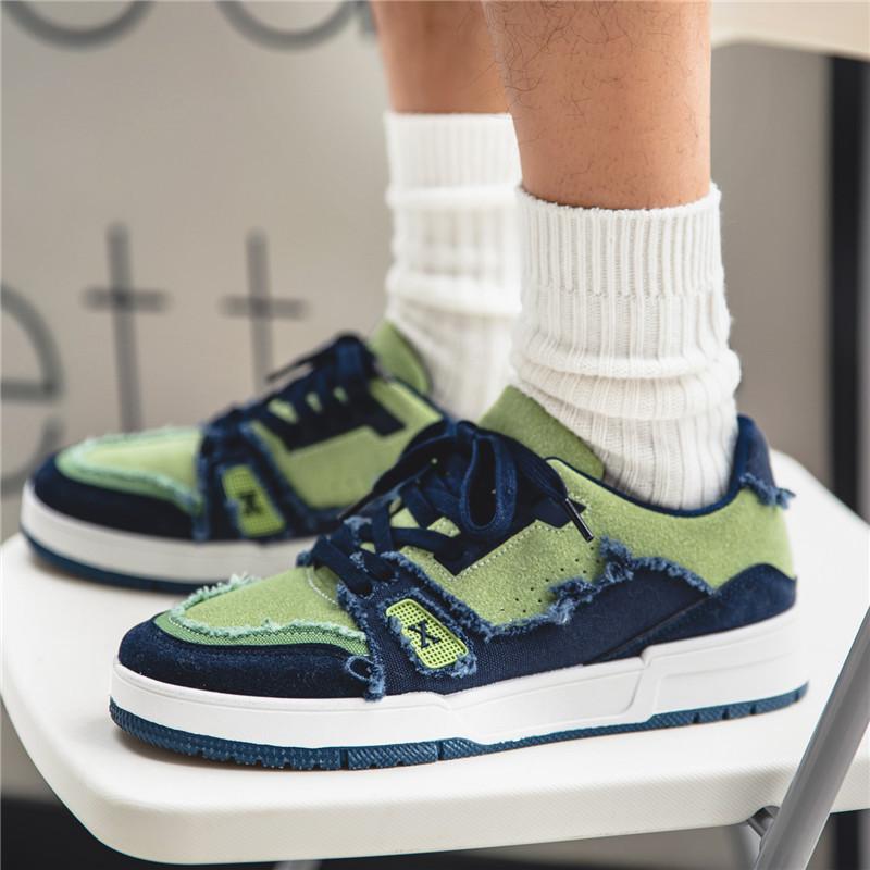 Mens Sneakers Outdoor Couple Shoes Color Block Low Top Lace-up Student Skateboard Shoes Breathable Trend Casual Single Shoes