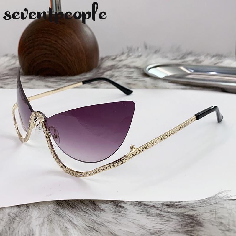 Sexy Cat Eye Punk Rimless Sunglasses Women  Luxury Brand Vintage Metal Frame Rhinestone Sun Glasses For Lady Eyewear UV400