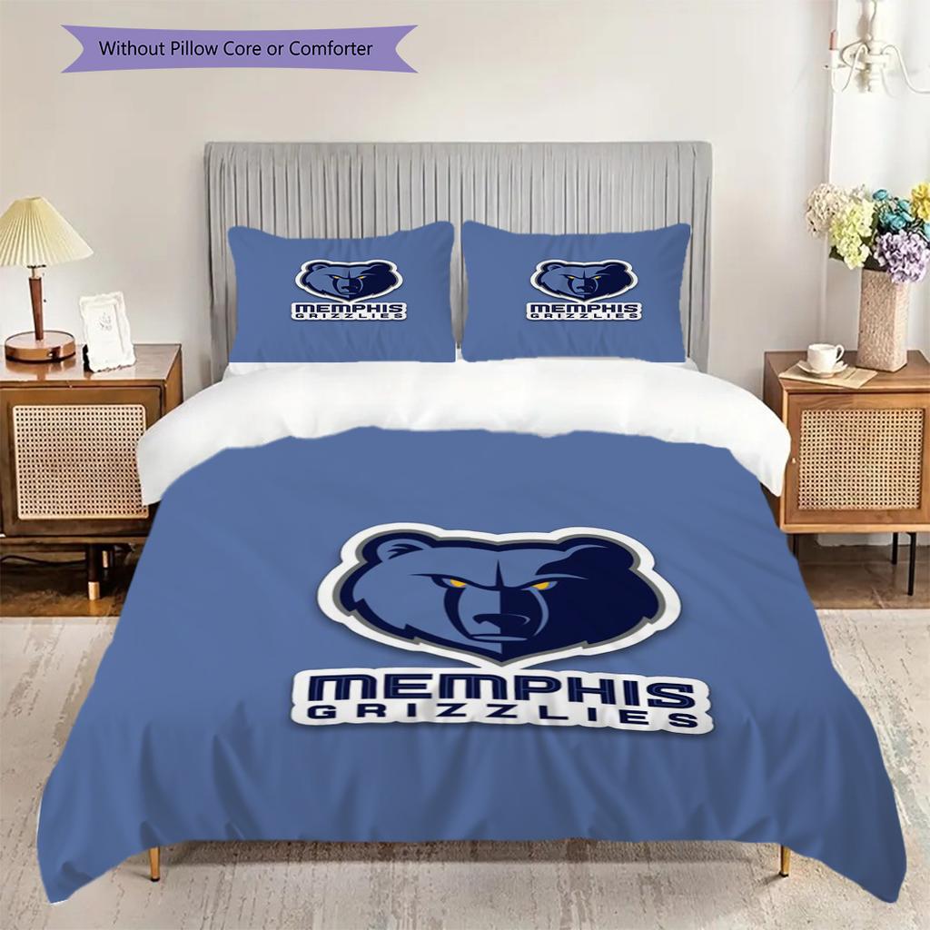 Memphis Grizzlies Blau Geist Stärke Dreiteiliges Set(1 Bettbezug + 2 Kissenbezüge, ohne Füllung)Weihnachts-Geburtstagsgeschenk Bettwäsche-Set