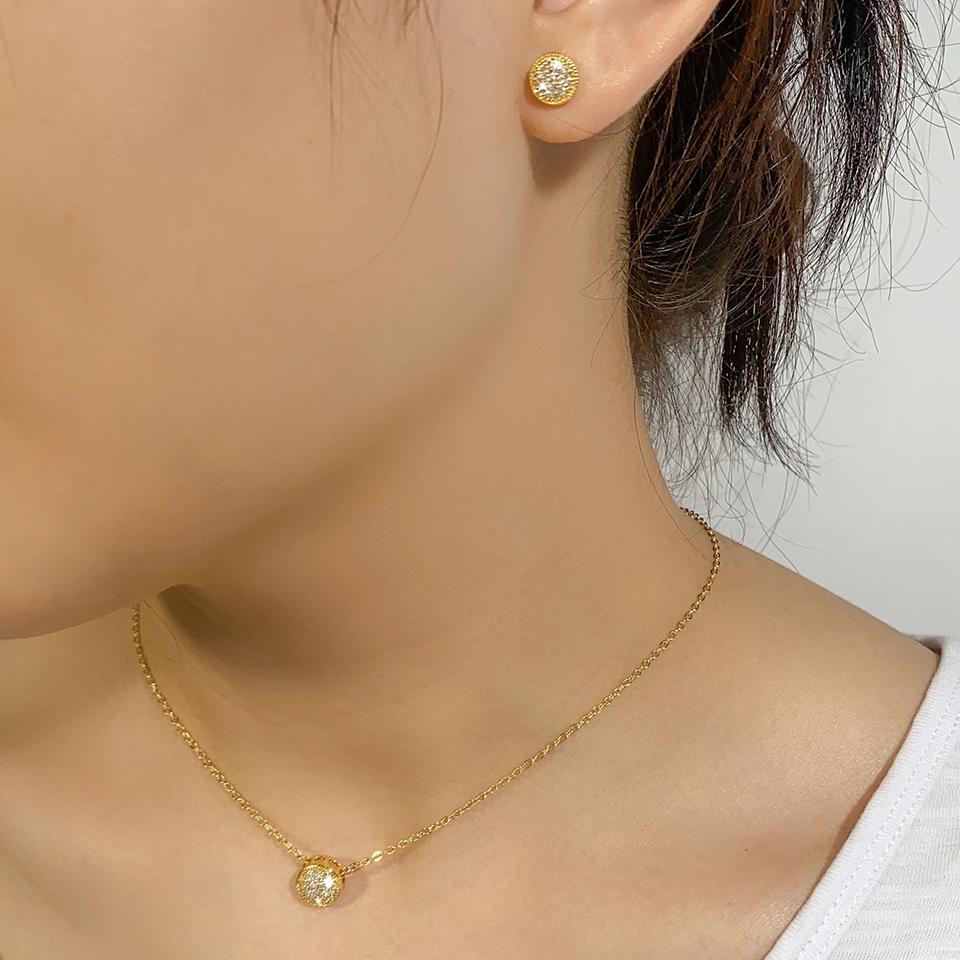 ZAKOL Shiny Micro-set Zircon Round CZ Stud Earrring Necklace Set for Women Exquisite Engagement Party Zircon Sets