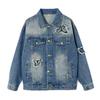 Rolanko Denim Outerwear for and Butterfly Size 140 Girls' Jacket, Spring, Autumn, Winter, Blue, Print,