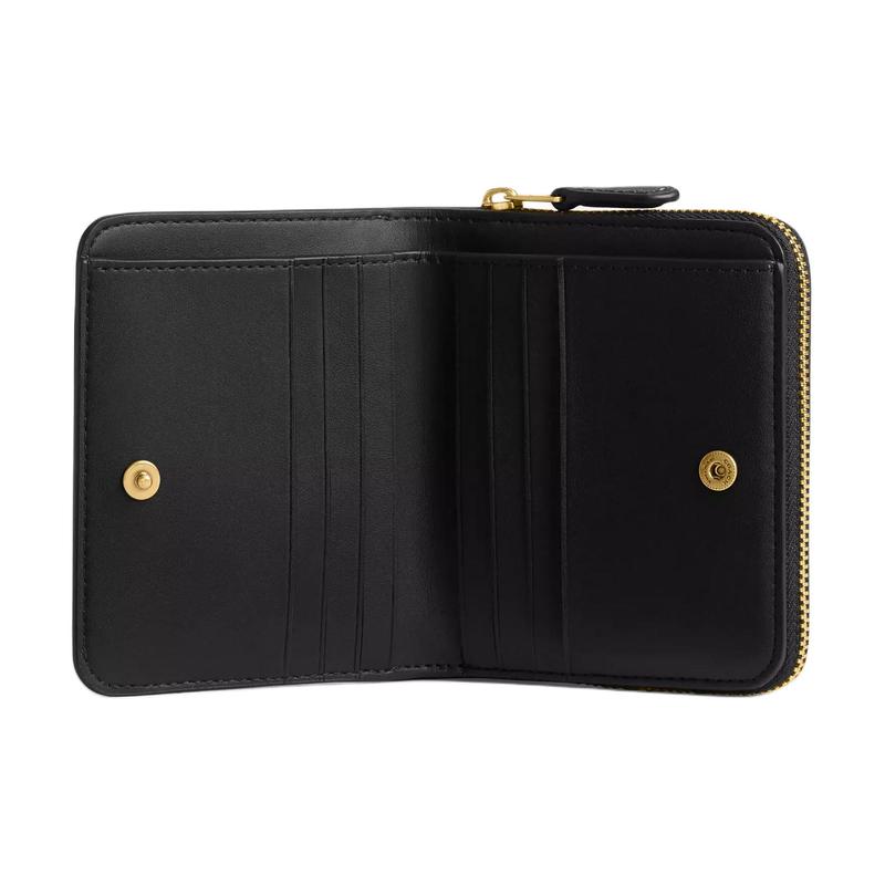 Coach Billfold Wallet 11 Logo Zip Closure Fine Calfskin Wallet Regular Women's Black