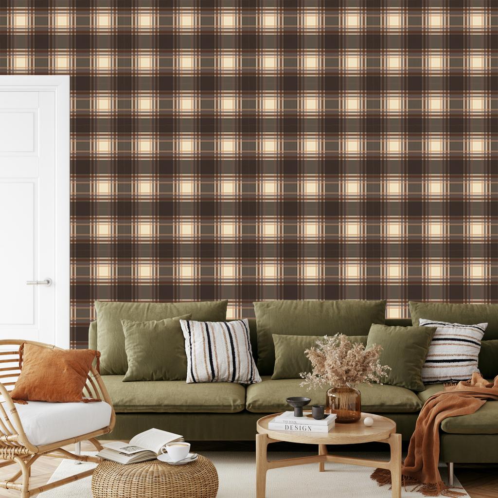 Brown and Rust Checkered Wallpaper for Living Room and Bedroom 50x1000