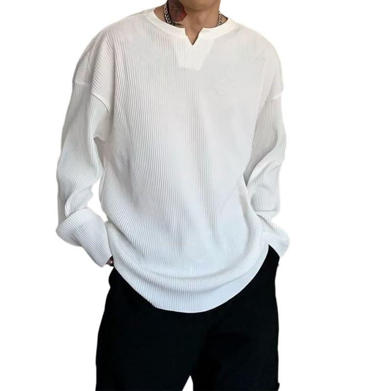 Men's Long Sleeve Pullover V-Neck Loose Casual Top Plus Size Loose Striped Long Sleeve