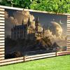 2D Fantasy Themed Backdrop, Gothic Castle on a Cliff with Giant Planet Background
