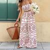 Conjunto Casual Duas Peças Feminino Boho para Férias com Estampa Floral, Top Cropped Sem Alças e Calça Wide Leg