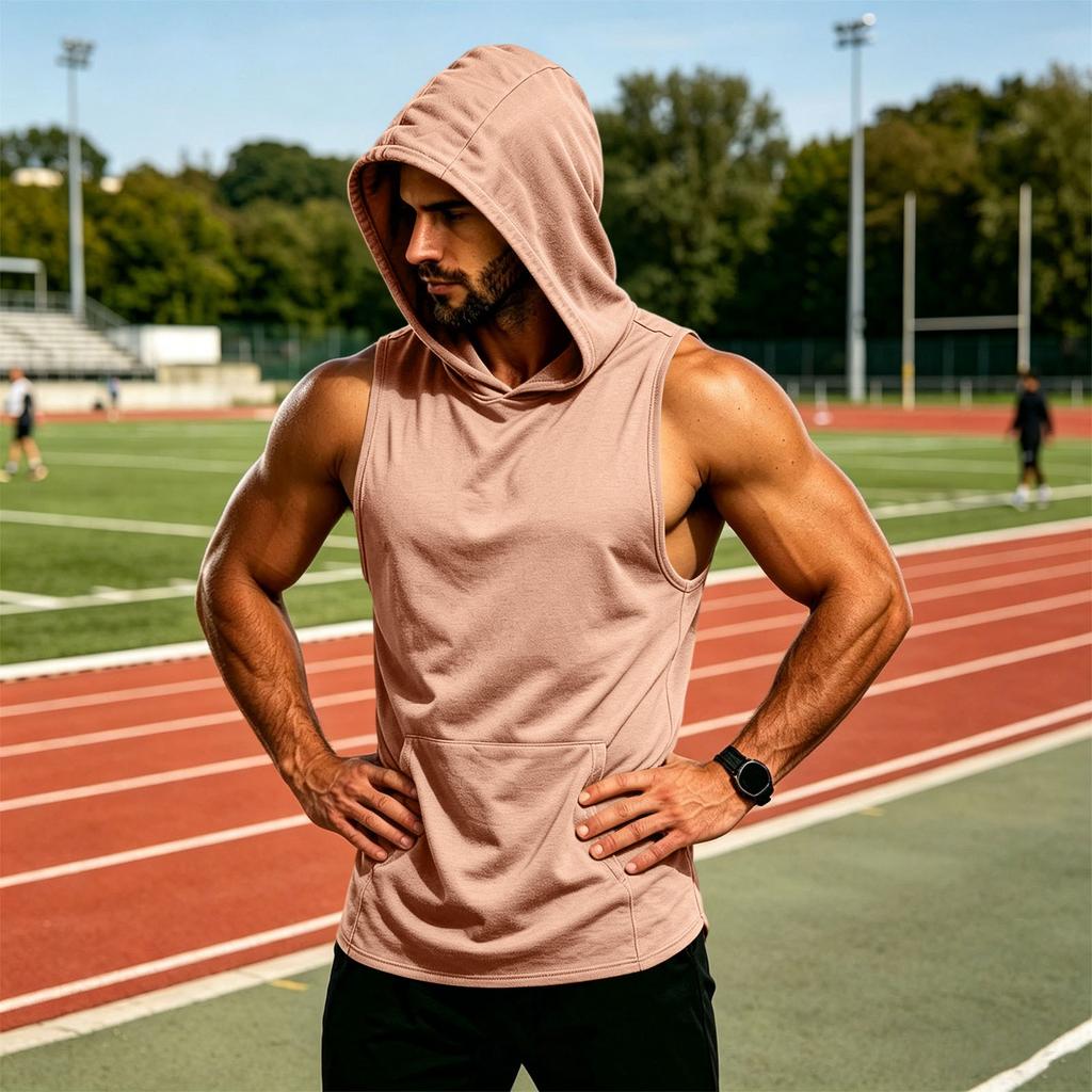 Men's Sleeveless Hoodie Muscle Fit Gym Tank Top Breathable Quick Dry Workout Vest for Fitness Training