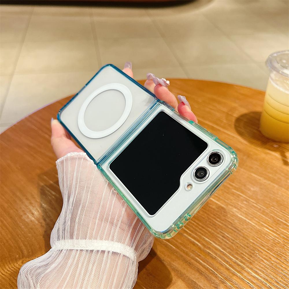 

Luxury TPU+PC Transparent Strong Magnetic Phone Case for Samsung Galaxy Z Flip7 6 5 4 3 Wireless Charge Shockproof Protect Cover Galaxy Z Flip4