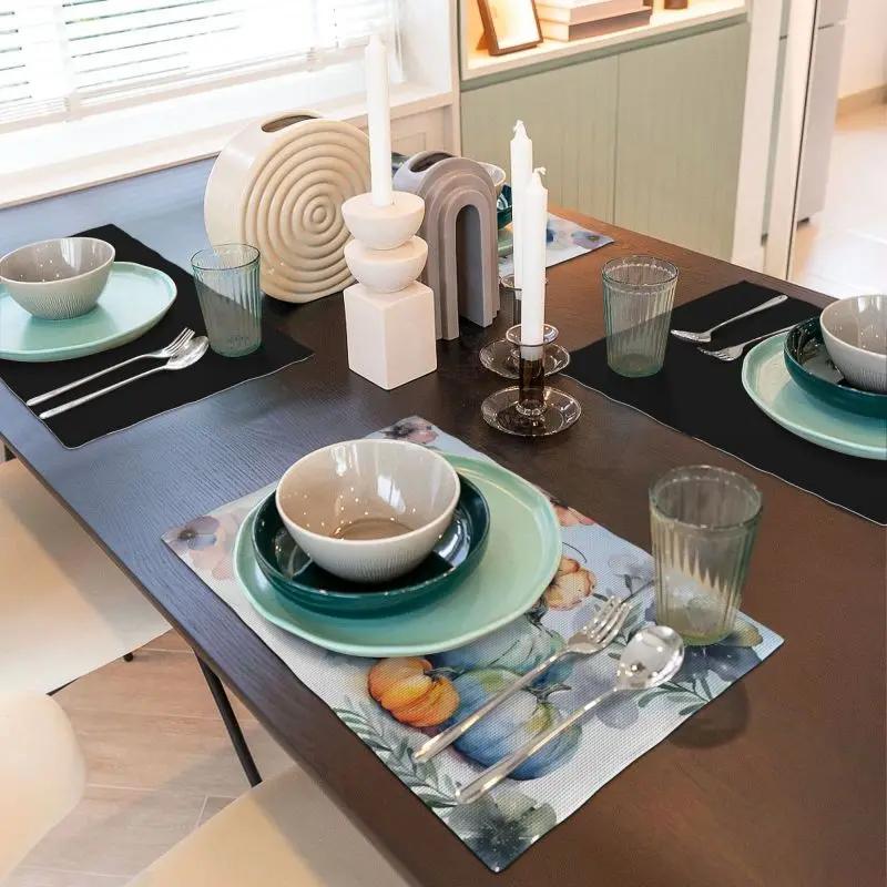1PC Autumn Pumpkin Placemats for Farmhouse Dining Table Decor Place Mats Linen Table Mats for Party Coffee Cup Pads