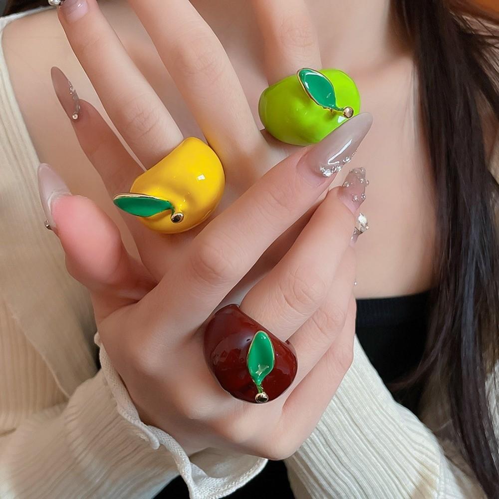 Minimalist Geometric Fruit Ring Colorful Vintage Ring Elegant Enamel Fruit Ring Women