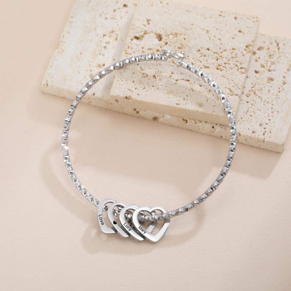 Cazador Trendy Personalized Bangles for Women Custom Names Symbol Date 1-5 Heart Charms Bracelet Stainless Steel Jewelry Gift