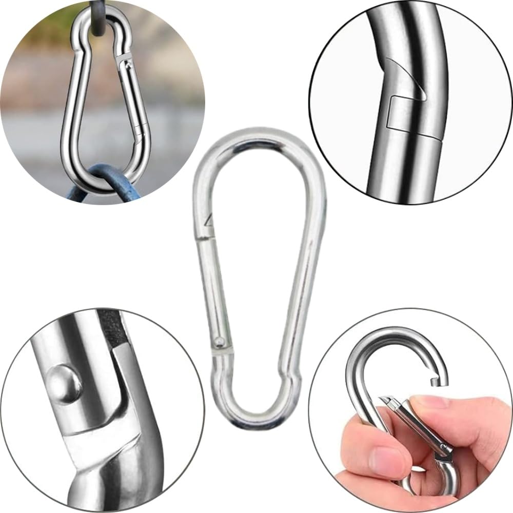 Loopunk Carabiner 304 Stainless with Spring for Outdoor Locking Carabiners 6-Piece Set, Steel, Hooks, Non-Locking, Multifunctional, Use, Camping,