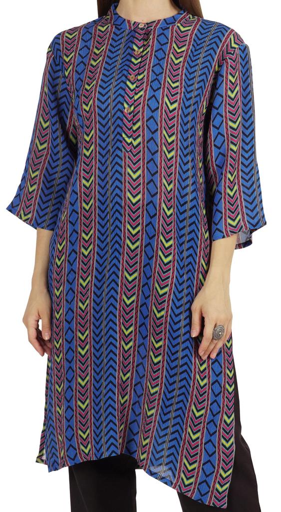Moomaya Printed Womens Kurti 3 4 Sleeve Mandarin Collar Straight Kurta Soft Summer