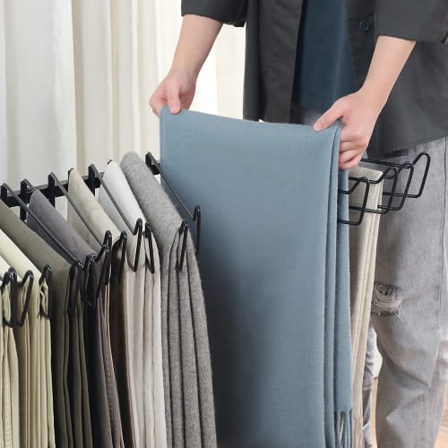 Sunny Point Trouser Hanger Rack with Casters for Clothing Storage and Closets (20 Pieces, Black)