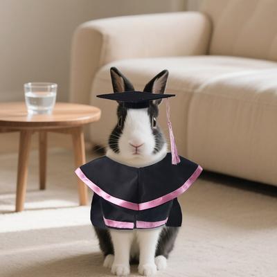 Small Pet Graduation Costume Set Rabbit Graduation Cap And Gown Set Pet Grad Outfit with Tassel for Bunny Tiny Dogs Cats Dolls Holiday Accessory