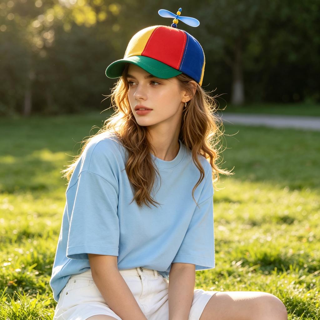 Fashion Color Block Bamboo Dragonfly Baseball Cap Lovely Propeller Windmill Design Summer UV Protection Hat Outdoor Casual Wear